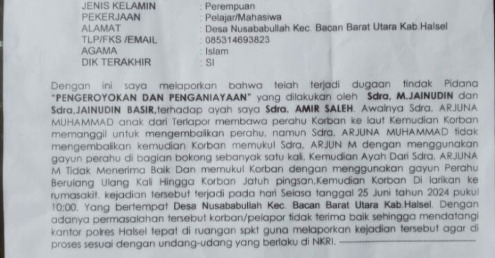 Foto Istimewa: Laporan polisi (LP) di Polres Halmahera Selatan