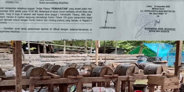 Foto Istimewa: (Dokumen Bukti LP dan Material Emas Yang Dicuri Kades Anggai)