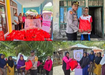 Polsek Bacan Barat dan Ibu Bayangkari Bersama PT.IMM Berbagi Sembako