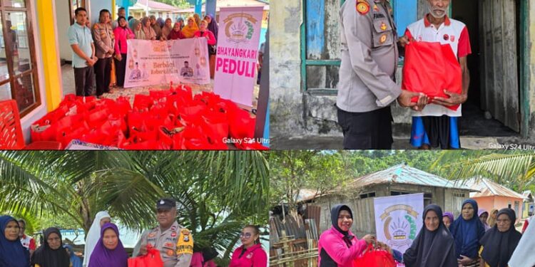 Polsek Bacan Barat dan Ibu Bayangkari Bersama PT.IMM Berbagi Sembako